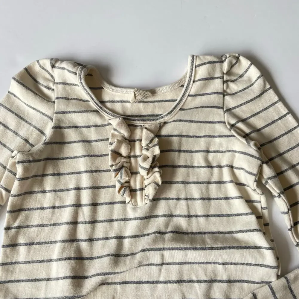 Lulu + Ree Cream and Gray Striped Ruffle Top - Girls 6/7
